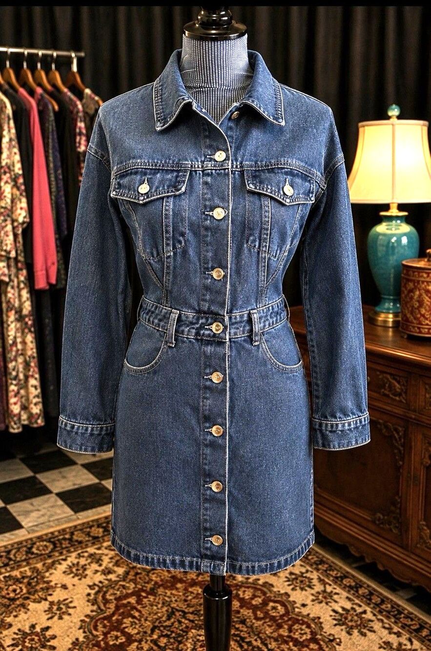 Prettylittlething Size 4 Women’s Denim Dress 34” Bust 28” W 33” L